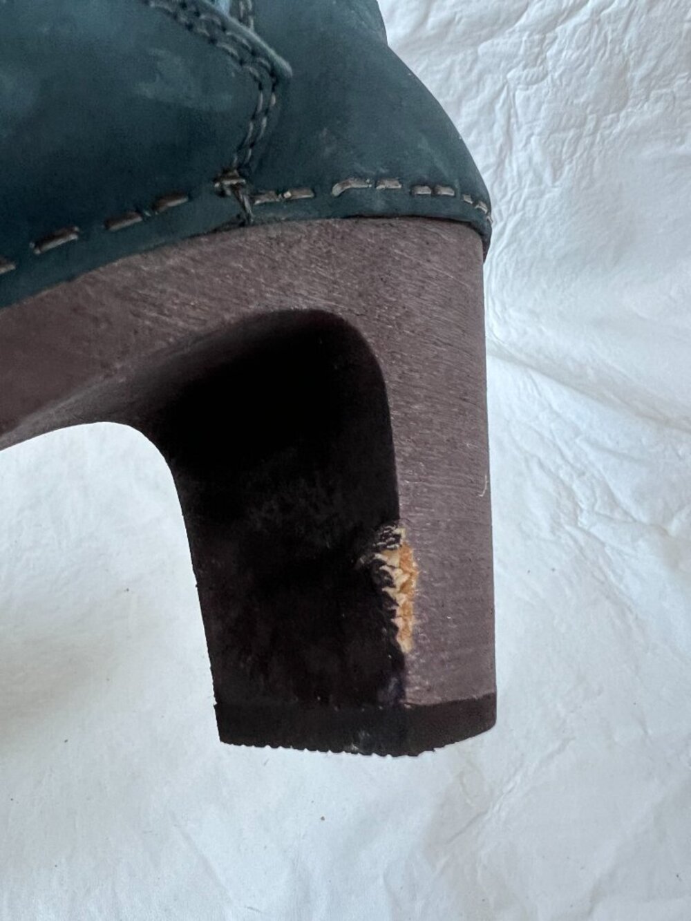 Sanita boots clog booties blue leather platform block heel wood 40 9.5 10 Viva - Picture 12 of 14